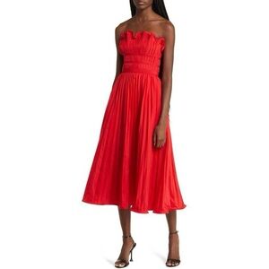Elegant Red Pleated Dress
